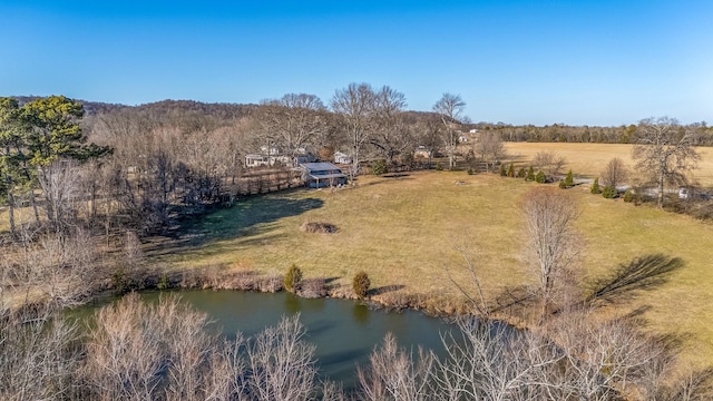 bird's eye view with a water view and a rural view