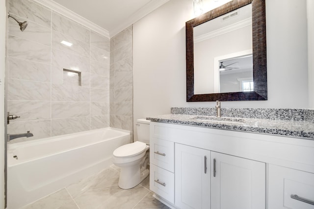 2509B Scovel St, Nashville, TN 37208 - bathroom with vanity, ornamental molding, visible vents, toilet, and shower / tub combination
