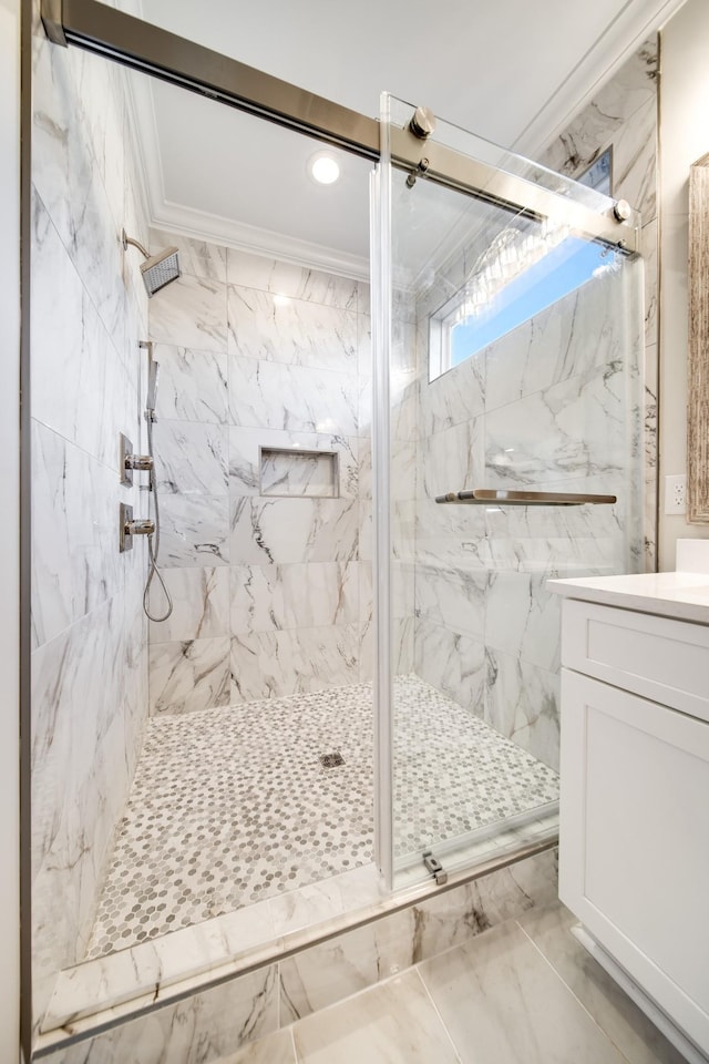 2509B Scovel St, Nashville, TN 37208 - bathroom with vanity, marble finish floor, and a marble finish shower