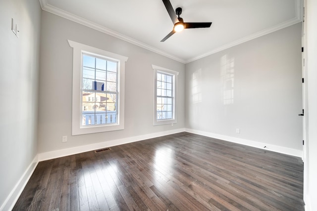 2509B Scovel St, Nashville, TN 37208 - spare room with dark wood finished floors, a ceiling fan, baseboards, visible vents, and ornamental molding