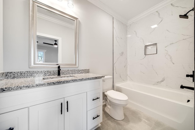 2509B Scovel St, Nashville, TN 37208 - bathroom featuring crown molding, vanity, toilet, marble finish floor, and  shower combination