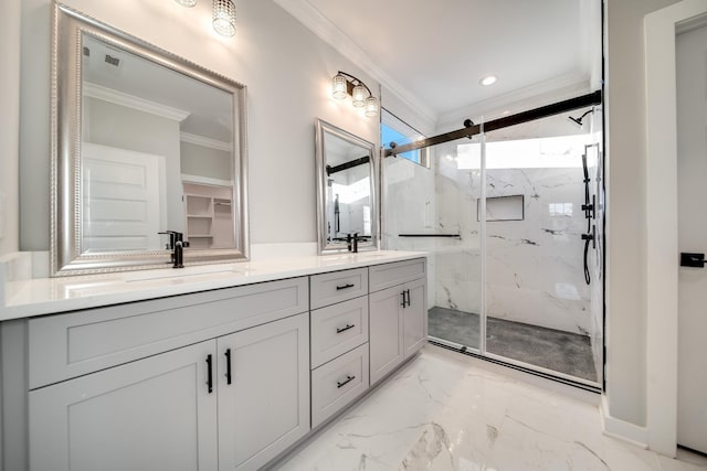 2509A Scovel St, Nashville, TN 37208 - full bath featuring crown molding, a sink, a marble finish shower, and marble finish floor