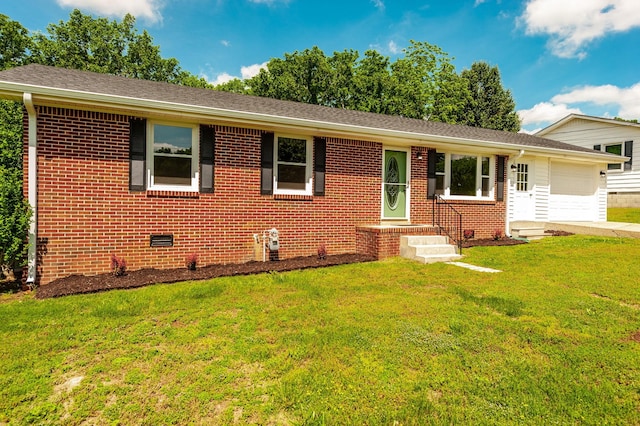 154 Church Ave, Watertown, TN 37184 - single story home with a garage, a front lawn, brick siding, and crawl space