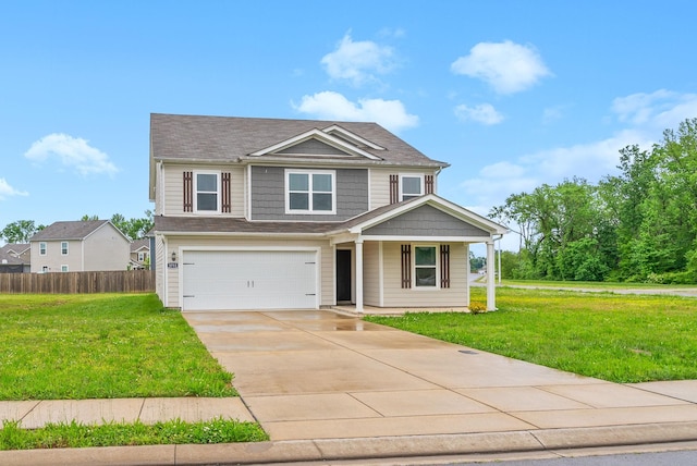 view of front of home with a garage, concrete driveway, and a porch