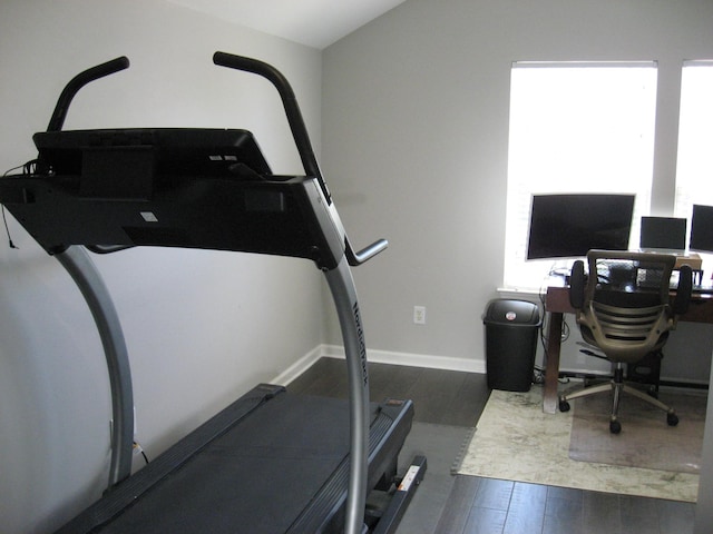 office space featuring wood finished floors and baseboards