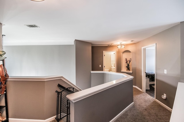 1505 Sylvan Park Ct, Mount Juliet, TN 37122 - corridor with an upstairs landing, baseboards, and dark carpet