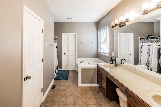 1505 Sylvan Park Ct, Mount Juliet, TN 37122 - full bathroom featuring double vanity, tile patterned flooring, a bath, and baseboards