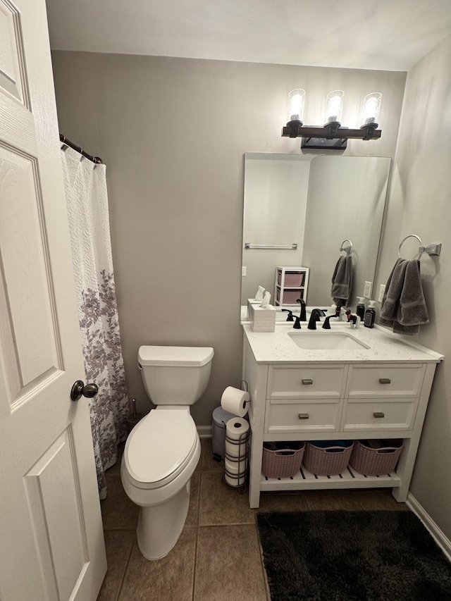 1505 Sylvan Park Ct, Mount Juliet, TN 37122 - bathroom with toilet, vanity, tile patterned floors, and a shower with shower curtain