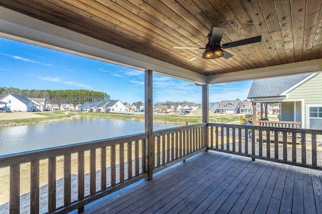 492 Willow Grove Ct Unit 60, Ringgold, GA 30736 - wooden terrace featuring a water view, a ceiling fan, and a residential view