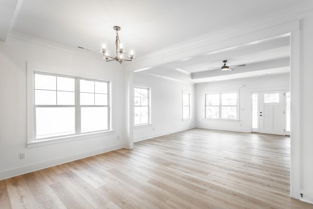 492 Willow Grove Ct Unit 60, Ringgold, GA 30736 - interior space with visible vents, light wood-style floors, baseboards, a raised ceiling, and ceiling fan with notable chandelier
