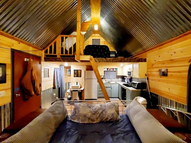4179 Beaver Bend Dr, Nunnelly, TN 37137 - living room with wooden walls and high vaulted ceiling