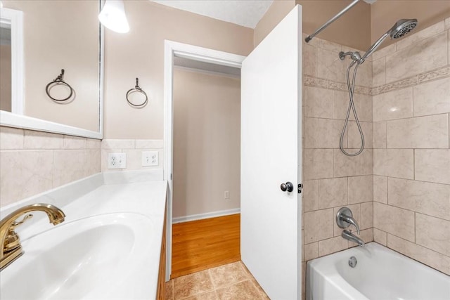 419 Westwood Dr, Tullahoma, TN 37388 - bathroom with shower / washtub combination, tile patterned floors, and vanity