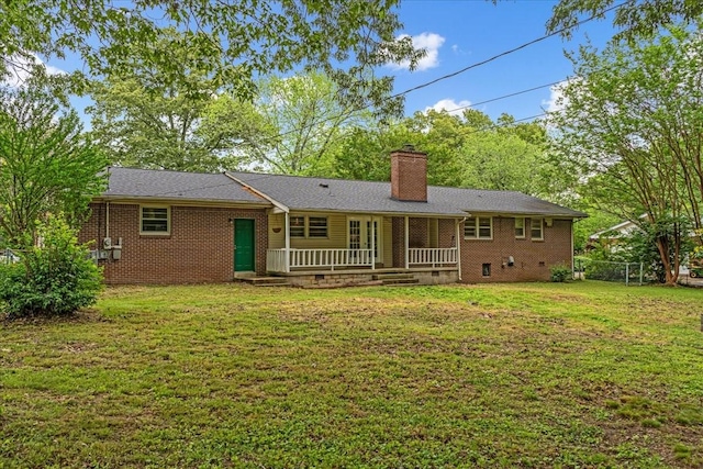 419 Westwood Dr, Tullahoma, TN 37388 - rear view of house with a chimney, brick siding, a wooden deck, and crawl space