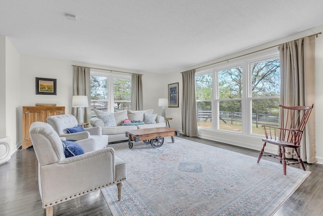 living room with dark wood-style flooring