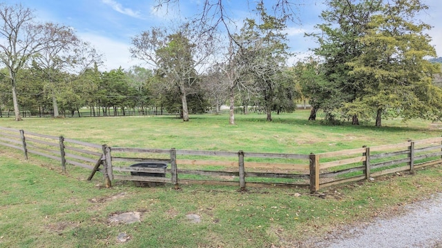 view of yard featuring a rural view and fence
