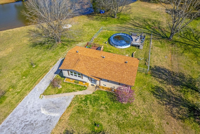 aerial view with a water view