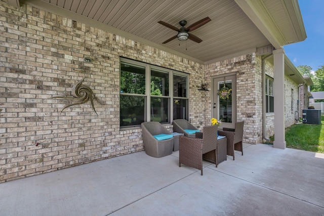 view of patio / terrace featuring central AC unit and ceiling fan