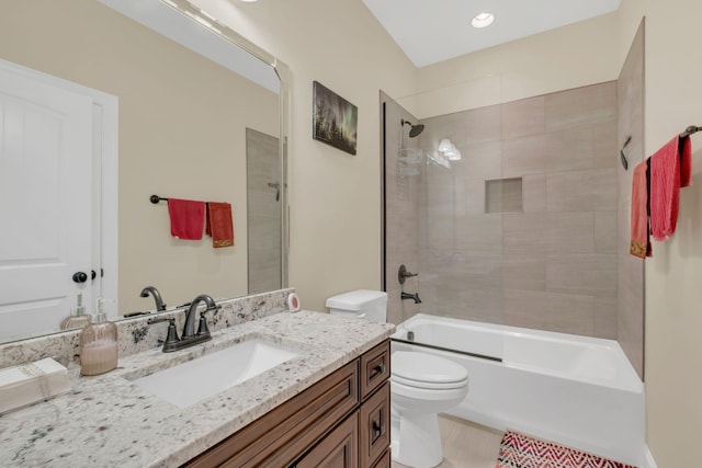 full bath featuring vanity, toilet, and  shower combination