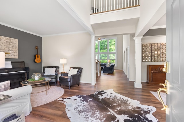 9404 Dove Field Ct, Brentwood, TN 37027 - interior space featuring ornamental molding, baseboards, ornate columns, and wood finished floors