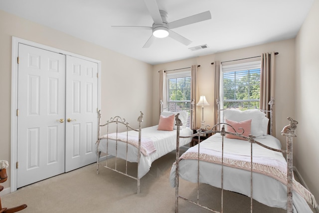 9404 Dove Field Ct, Brentwood, TN 37027 - bedroom with ceiling fan, carpet flooring, a closet, and visible vents