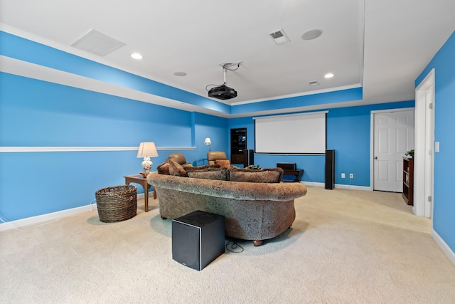 9404 Dove Field Ct, Brentwood, TN 37027 - carpeted home theater with a tray ceiling, visible vents, baseboards, and recessed lighting