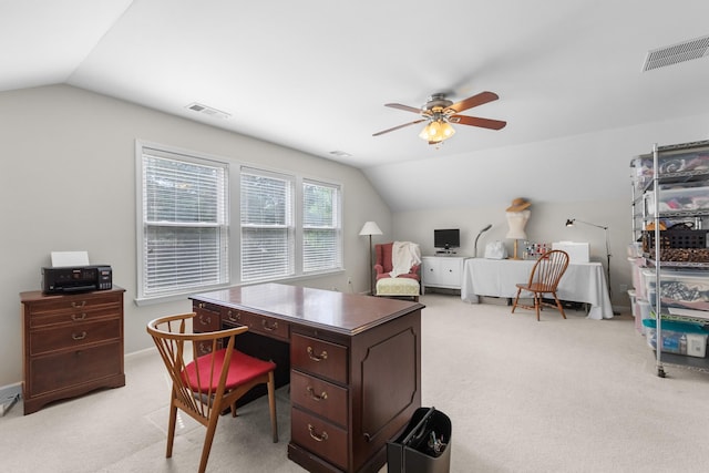 9404 Dove Field Ct, Brentwood, TN 37027 - office space featuring vaulted ceiling, a ceiling fan, and light carpet