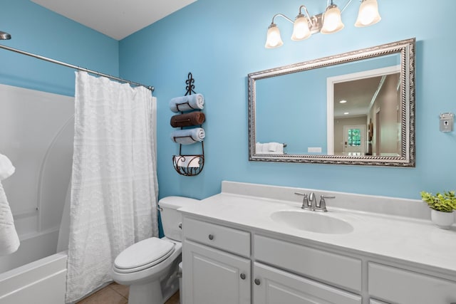 9404 Dove Field Ct, Brentwood, TN 37027 - full bath featuring toilet, vanity, tile patterned flooring, shower / bath combination with curtain, and a notable chandelier