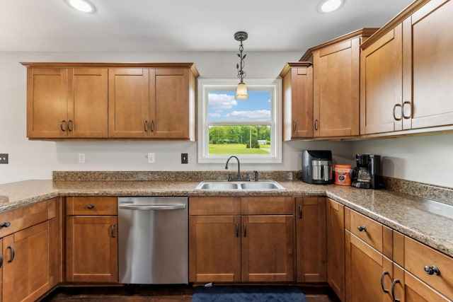 4 Earl Steel Rd W, Brush Creek, TN 38547 - kitchen featuring dishwasher, a sink, pendant lighting, recessed lighting, and brown cabinetry