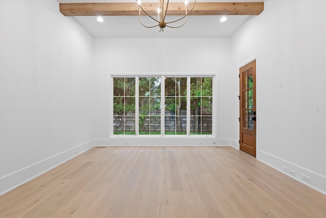 1408 Adams St, Franklin, TN 37064 - spare room featuring beamed ceiling, light wood finished floors, baseboards, and a chandelier