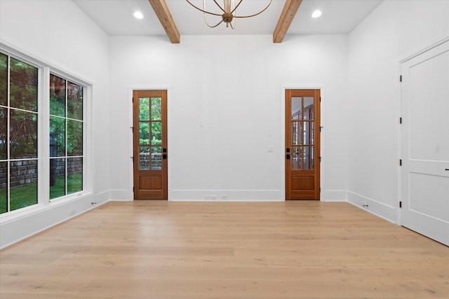 1408 Adams St, Franklin, TN 37064 - foyer entrance featuring beamed ceiling, light wood-type flooring, a chandelier, baseboards, and recessed lighting