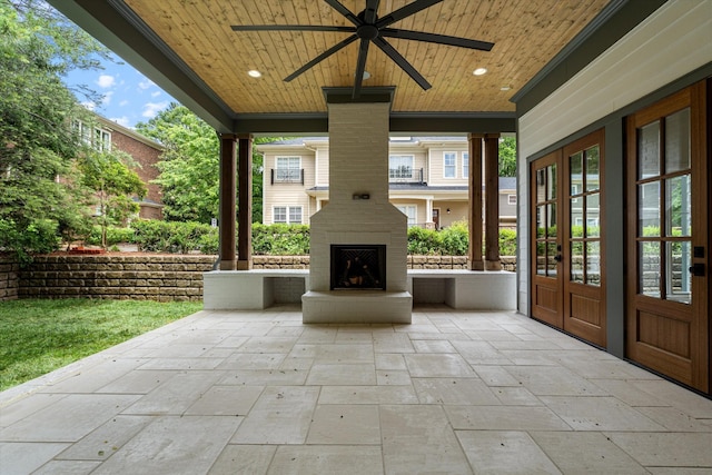 1408 Adams St, Franklin, TN 37064 - view of patio with an outdoor brick fireplace, french doors, and ceiling fan