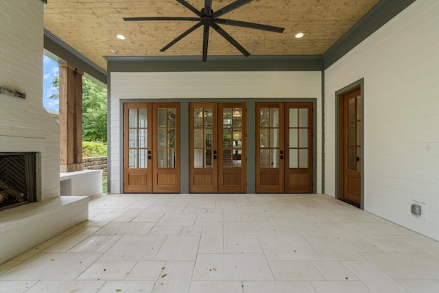 1408 Adams St, Franklin, TN 37064 - doorway to property featuring an outdoor brick fireplace, french doors, and a ceiling fan
