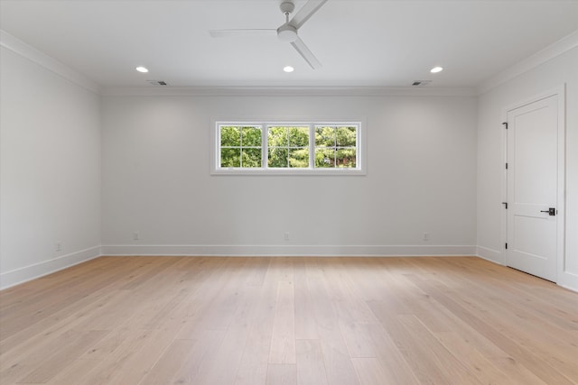 1408 Adams St, Franklin, TN 37064 - unfurnished room featuring ornamental molding, ceiling fan, baseboards, light wood finished floors, and recessed lighting
