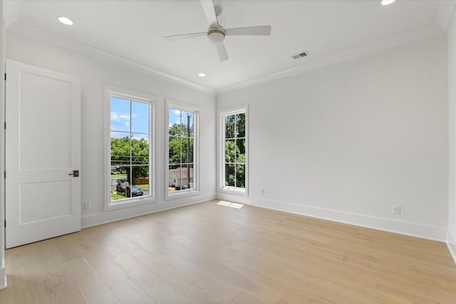 1408 Adams St, Franklin, TN 37064 - empty room featuring crown molding, light wood-type flooring, baseboards, recessed lighting, and a ceiling fan