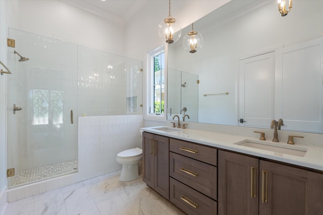 1408 Adams St, Franklin, TN 37064 - full bath with a shower stall, toilet, double vanity, and marble look tiles