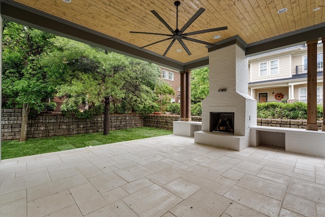 1408 Adams St, Franklin, TN 37064 - view of patio / terrace featuring an outdoor brick fireplace and a ceiling fan