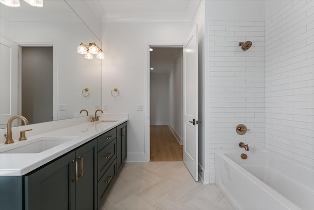 1408 Adams St, Franklin, TN 37064 - full bath featuring ornamental molding, double vanity, shower / tub combination, and baseboards