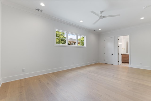 1408 Adams St, Franklin, TN 37064 - spare room featuring ornamental molding, ceiling fan, light wood-type flooring, baseboards, and recessed lighting