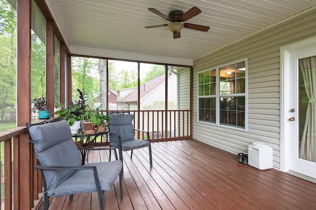 sunroom featuring a ceiling fan and a healthy amount of sunlight