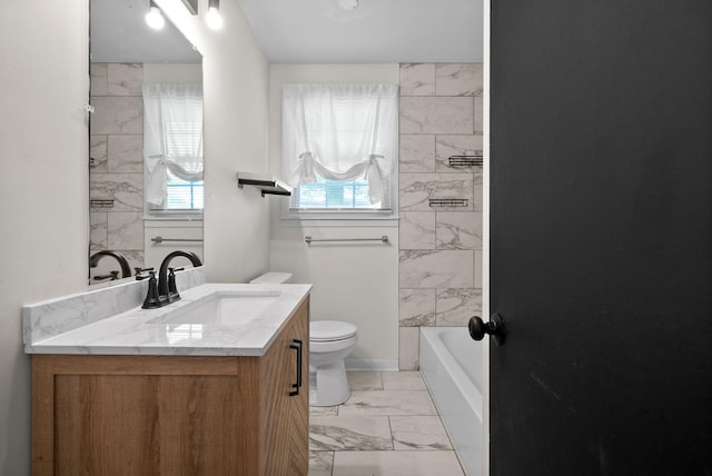 1872 River Rd, Clarksville, TN 37040 - bathroom with marble look tile flooring, toilet, vanity, and shower / tub combination