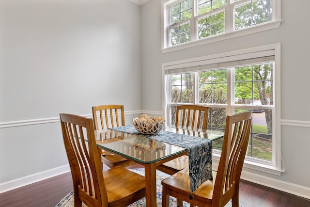 dining room with baseboards and dark wood finished floors