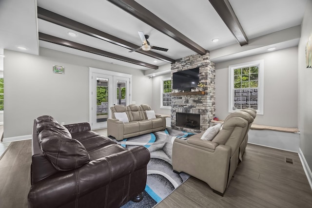 601 Joyce Ave, Lewisburg, TN 37091 - living area with beamed ceiling, ceiling fan, visible vents, and wood finished floors