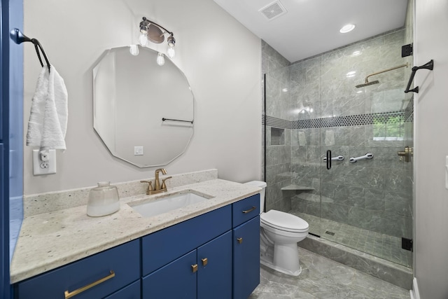 601 Joyce Ave, Lewisburg, TN 37091 - bathroom with a stall shower, vanity, toilet, and visible vents