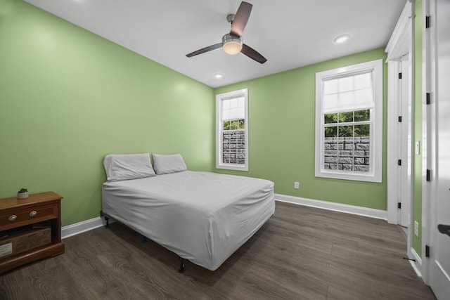 601 Joyce Ave, Lewisburg, TN 37091 - bedroom with recessed lighting, baseboards, a ceiling fan, and wood finished floors