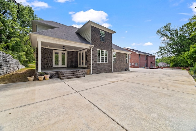 601 Joyce Ave, Lewisburg, TN 37091 - rear view of property featuring brick siding, roof with shingles, french doors, and ceiling fan