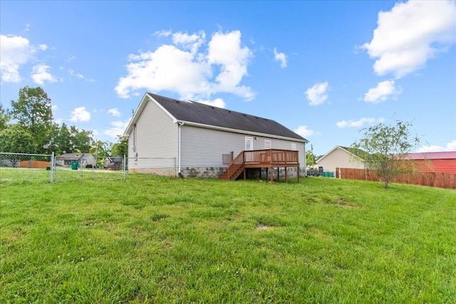 125 Southview Dr, Lewisburg, TN 37091 - back of property featuring a yard, fence, a wooden deck, and stairs