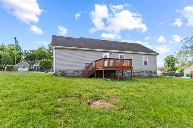 125 Southview Dr, Lewisburg, TN 37091 - rear view of property with a fenced backyard, a wooden deck, a yard, and stairway