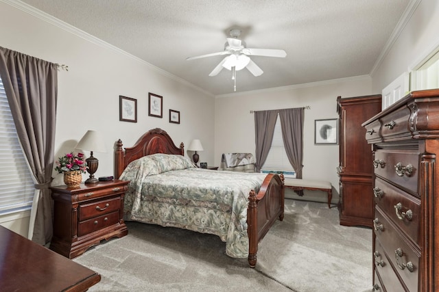 746 Shadow Ln, Belvidere, TN 37306 - bedroom with light colored carpet, ornamental molding, a textured ceiling, and ceiling fan