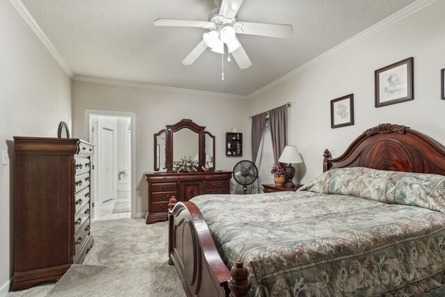 746 Shadow Ln, Belvidere, TN 37306 - bedroom with light carpet, a textured ceiling, crown molding, and a ceiling fan