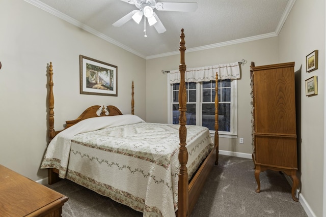 746 Shadow Ln, Belvidere, TN 37306 - bedroom with dark colored carpet, crown molding, baseboards, and a ceiling fan
